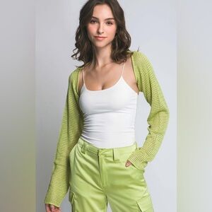 Love Tree Lime Green Open-Knit Bolero Shrug
